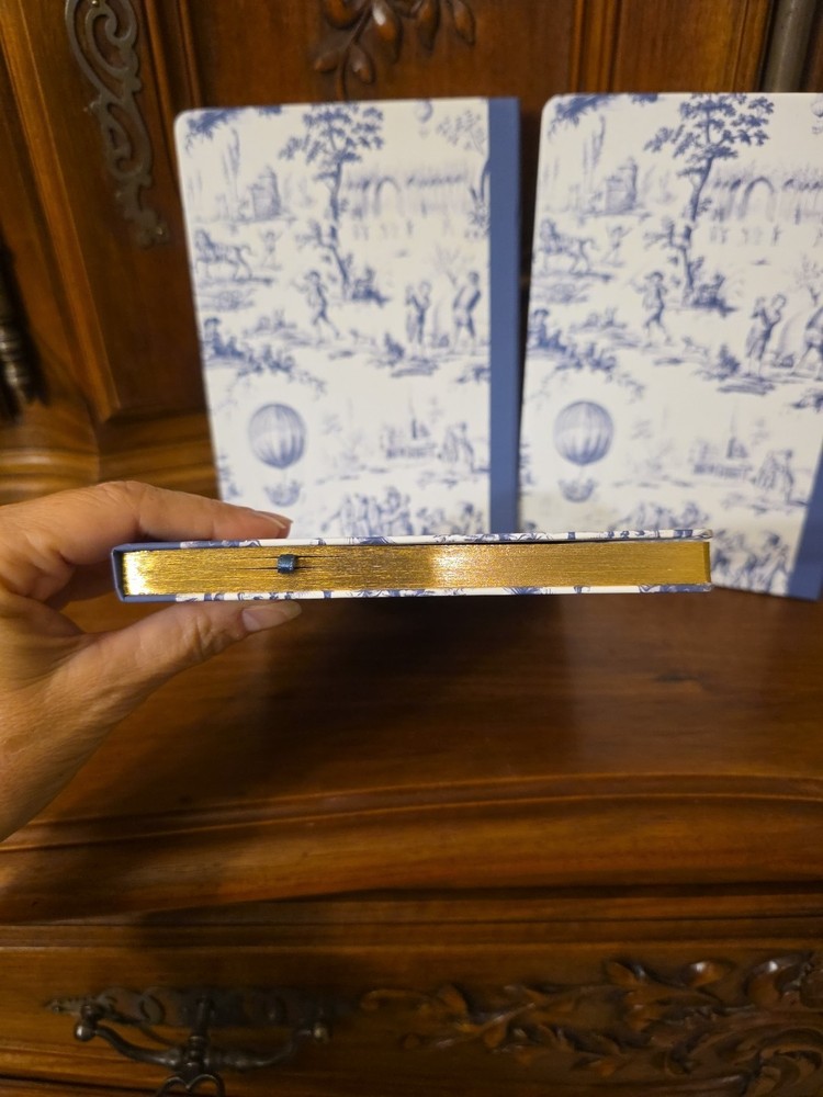 3x Blue & White Toile Notebooks With Gold Embossment--NEW