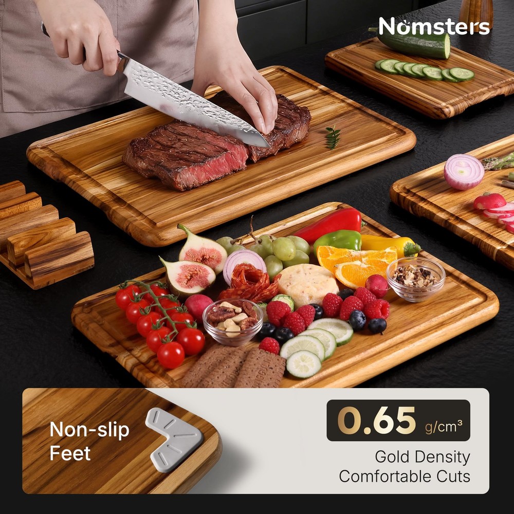 4 Pack Teak Cutting Board Set for Kitchen Heavy Duty Non Non Slip Solid Thick...