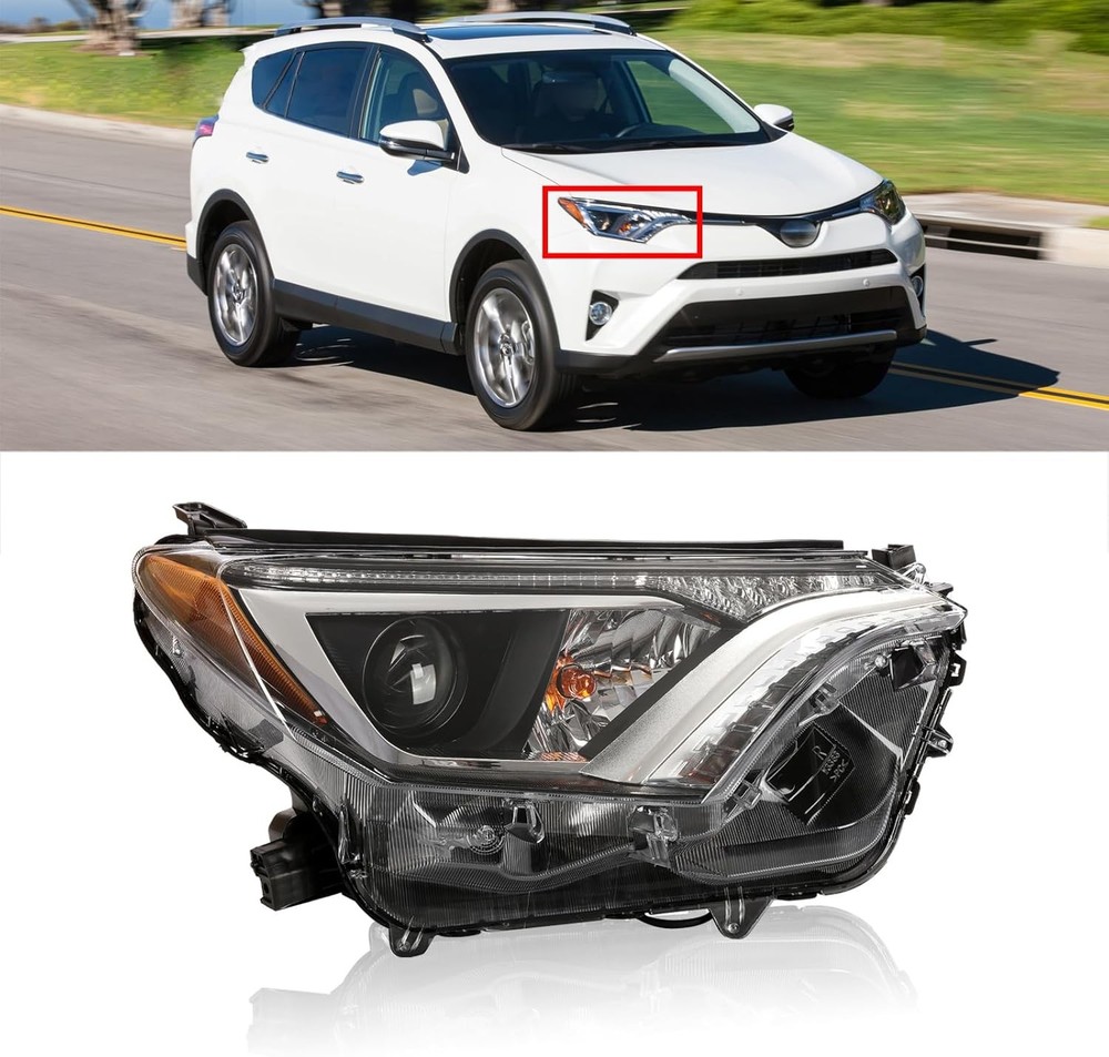 Headlight Assembly Fit for 2016 2017 2018 Toyota Rav4 Halogen Projector Headlamp