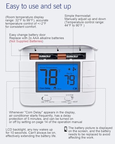 Non Programmable Thermostat for Home 1 Heat/ 1 Cool Single-Stage Blue Backlight
