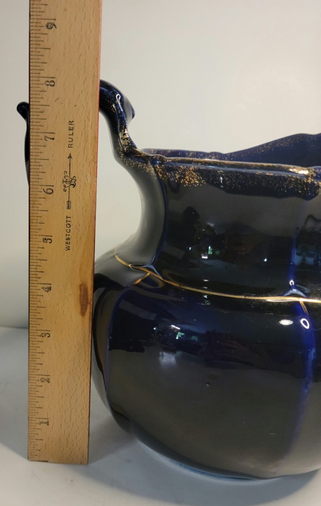 Pitcher Ceramic Cobalt Blue Gilded VTG