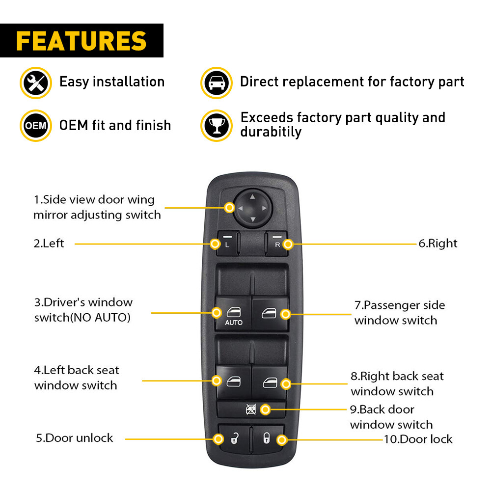 for Jeep Liberty 2008-2012 Nitro Journey Door Window Switch Panel Control Driver