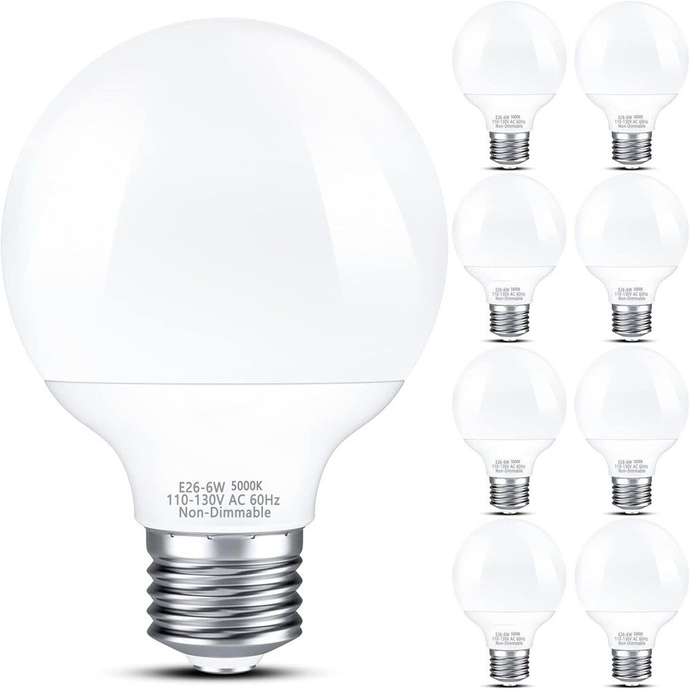 8-Pack Non-Dimmable G25 LED Bulbs - 5000K Daylight 60W Equivalent E26 for Vanity