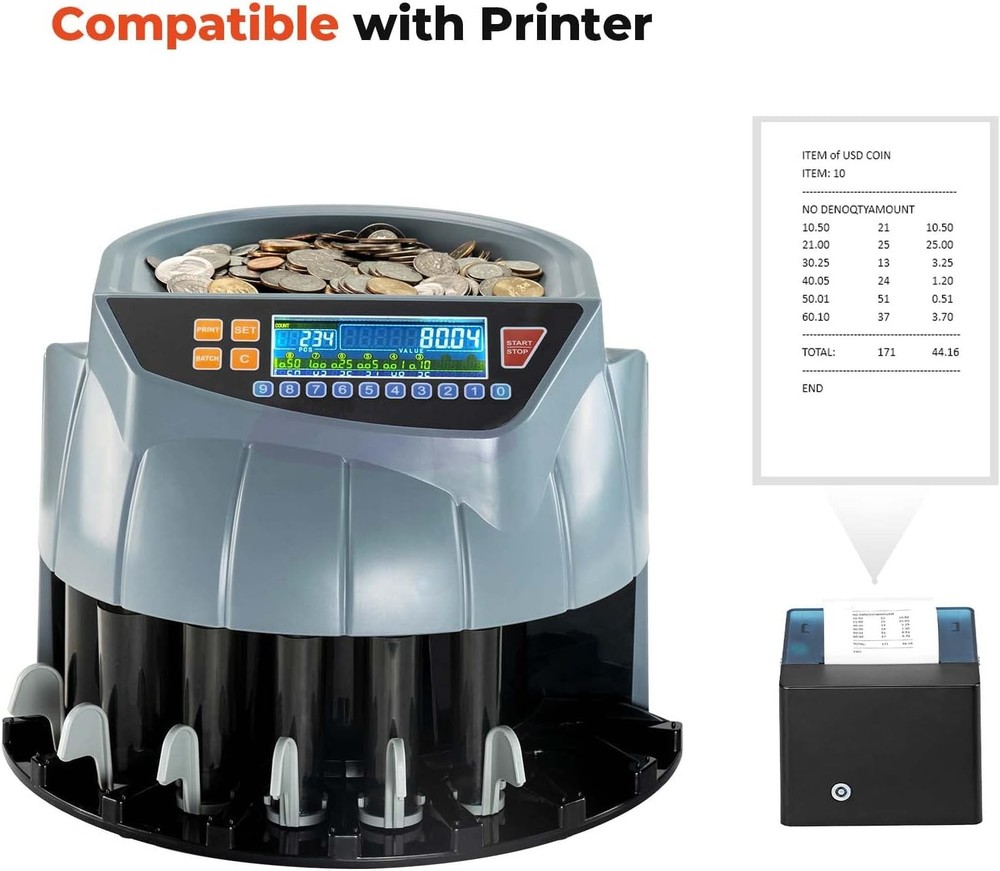 MUNBYN Coin Counter 6 Bin 250 Coins Per Min Machine