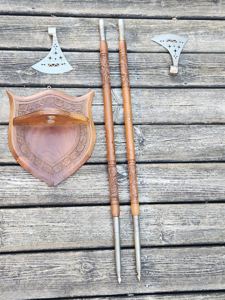 Pierced Head Axe Kulhari Set Plaque Shield Holder Ornamental Decor Medieval