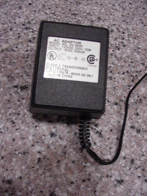 DV-9600 AC Adaptor Class 2 Transformer Input: Output: 9VDC 600mA