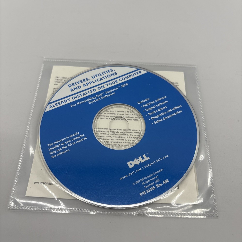 SEALED Dell Inspiron 2650 Drivers & Utilities Reinstall System Software CD 2002