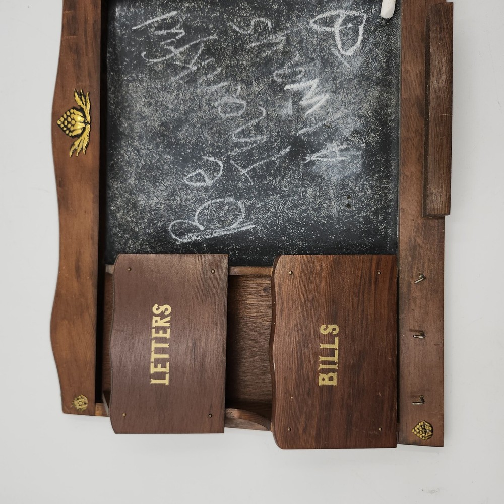 Vintage wall mounted Wood Message Board Blackboard Cork Board hooks Mail kitchen