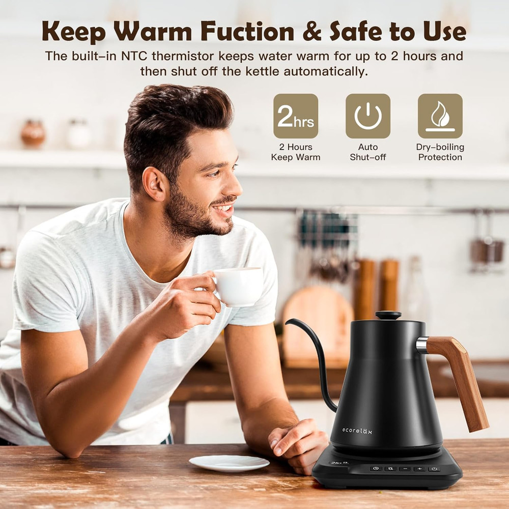 Gooseneck Electric Kettle, ±1℉ Temperature Control Pour over Kettle for Coffee,