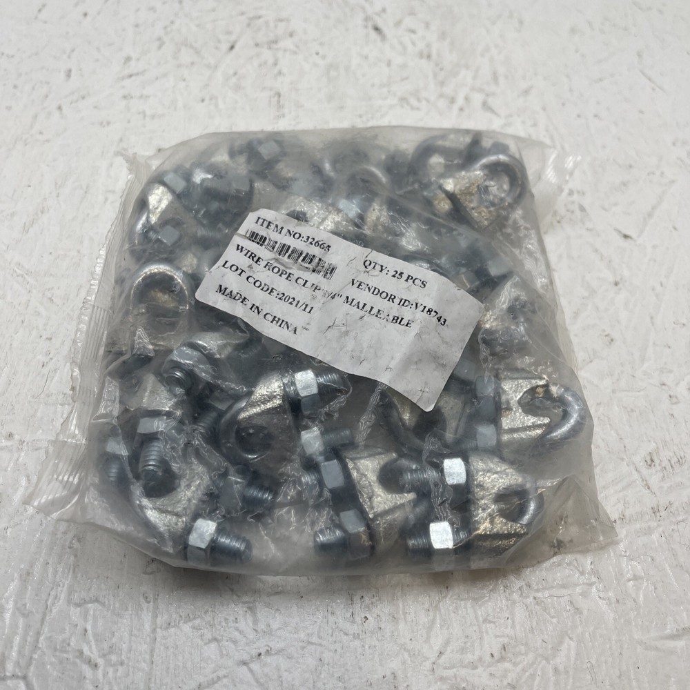 (Qty. 75) 1/4" Malleable Wire Rope Clips 32665