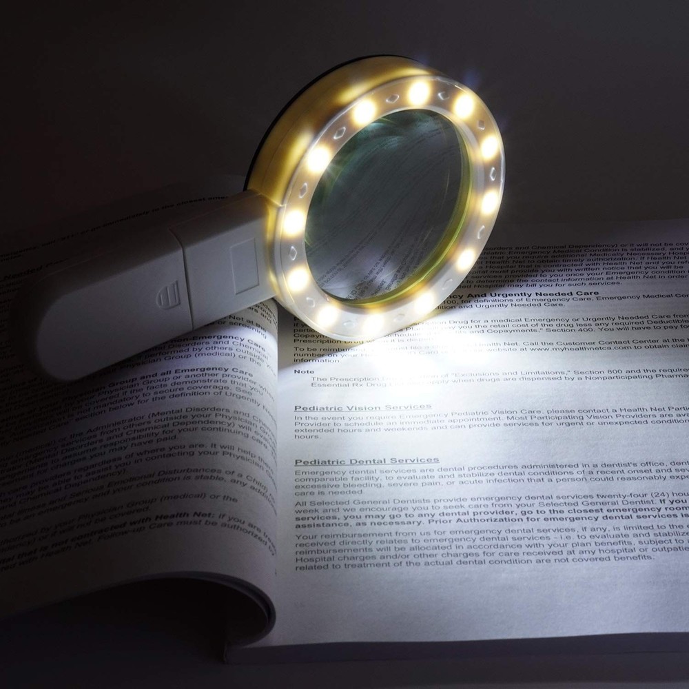 TMANGO Magnifying Glass with Light, 30X Handheld Large White
