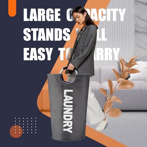 Laundry Basket,Large Laundry Hamper, Laundry Bag with Padded 100L Dark Grey