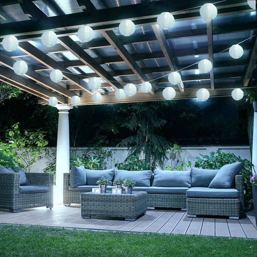 Lantern String Lights Outdoor Plug in, 40Ft Connectable Warm White & White La...