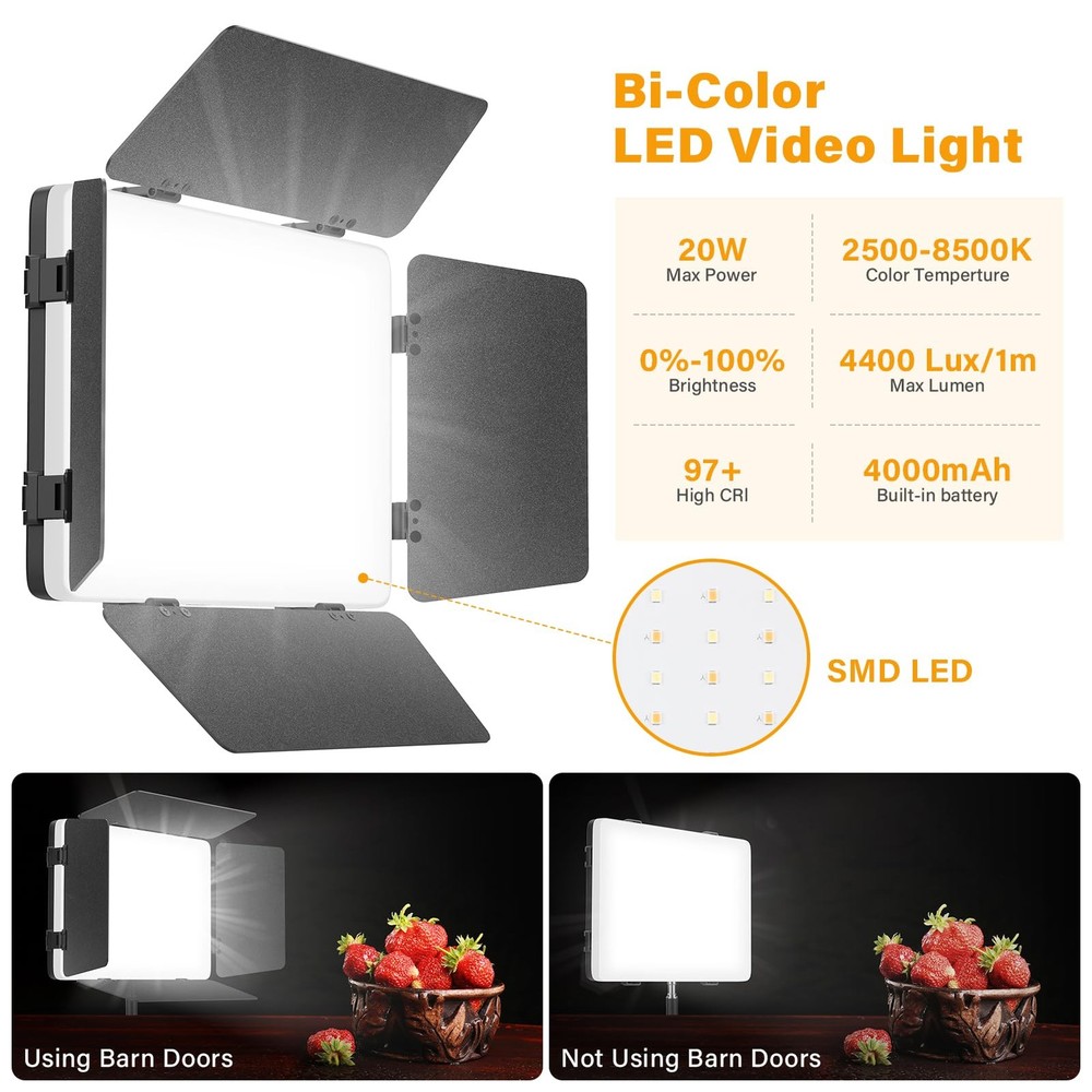 2 Pack Led Video Light Panel Light with Barndoor, 8000mAh Rechargeable Camera...