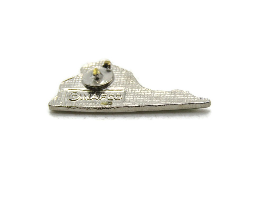 Virginia State Shape Map Lapel Pin Enamel Blue Ridge Mountains Scene Missing