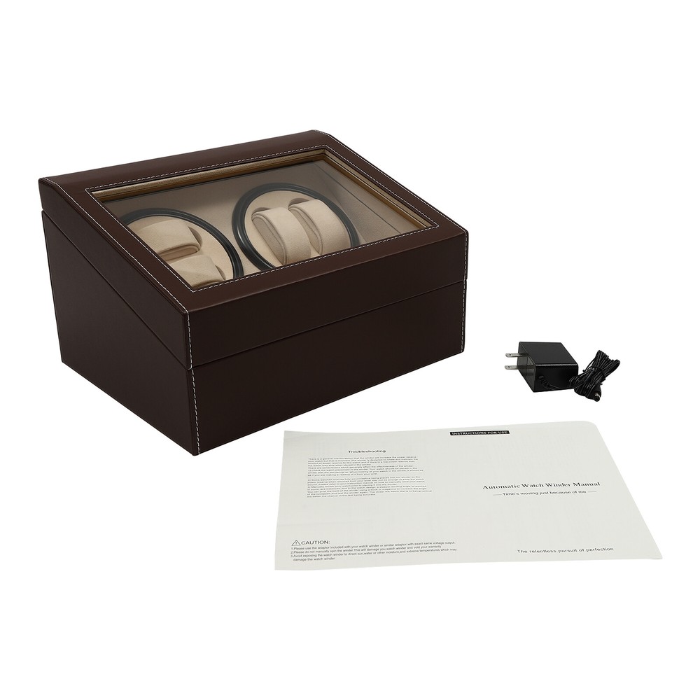 4+6 Automatic Rotation Leather Wood Watch Winder Storage Box Display Case