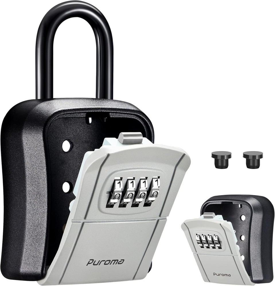 Stylish Gray Key Lock Box - 4-Digit Code, Weatherproof Portable Safety Storage