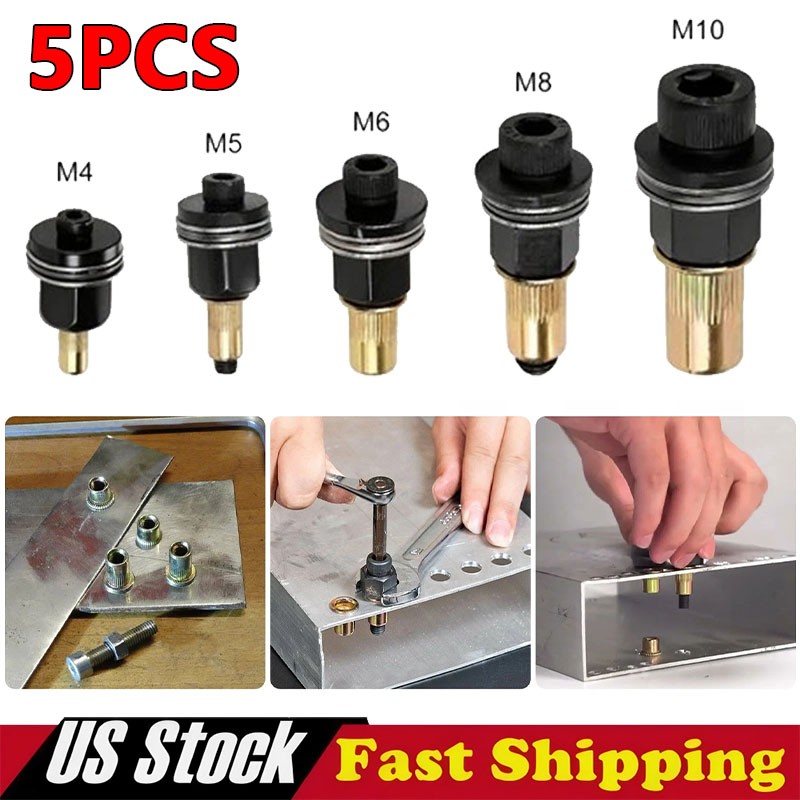 5Pcs Manual Rivet Nut Tool Adapter Carbon Steel Flat Head Threaded Insert Nuts