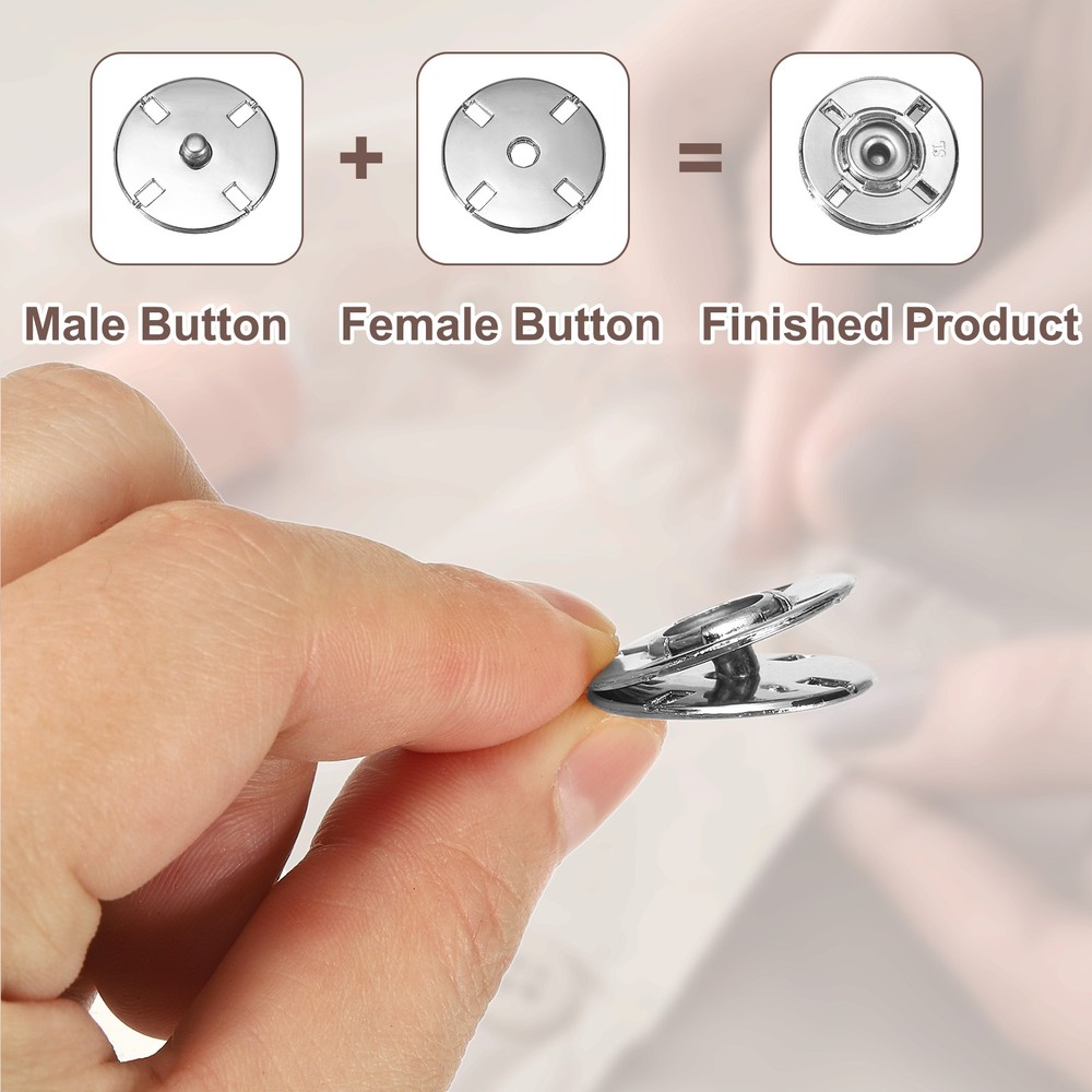 10 Sets Sewing Snap Buttons, Press Buttons Snap Fasteners 12mm, Dark Silver