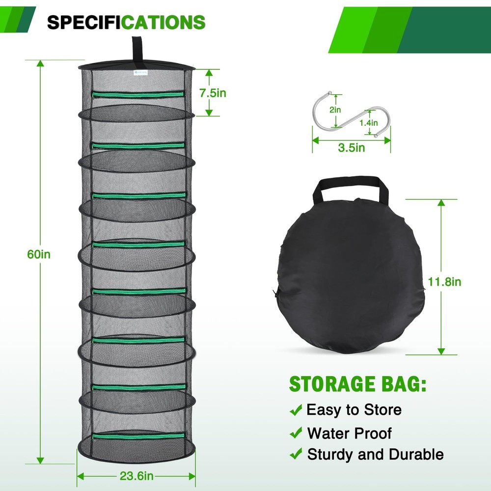 8 Layer Herb Drying Rack Hanging Mesh Net Foldable Plant Drying Racks 24" Dia...