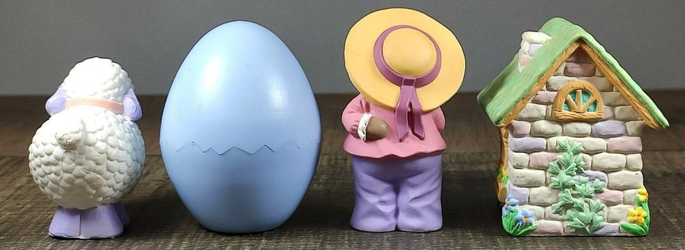 Hallmark Merry Miniatures Easter- Lamb, Chick In Egg, Sheep And Spring Cottage
