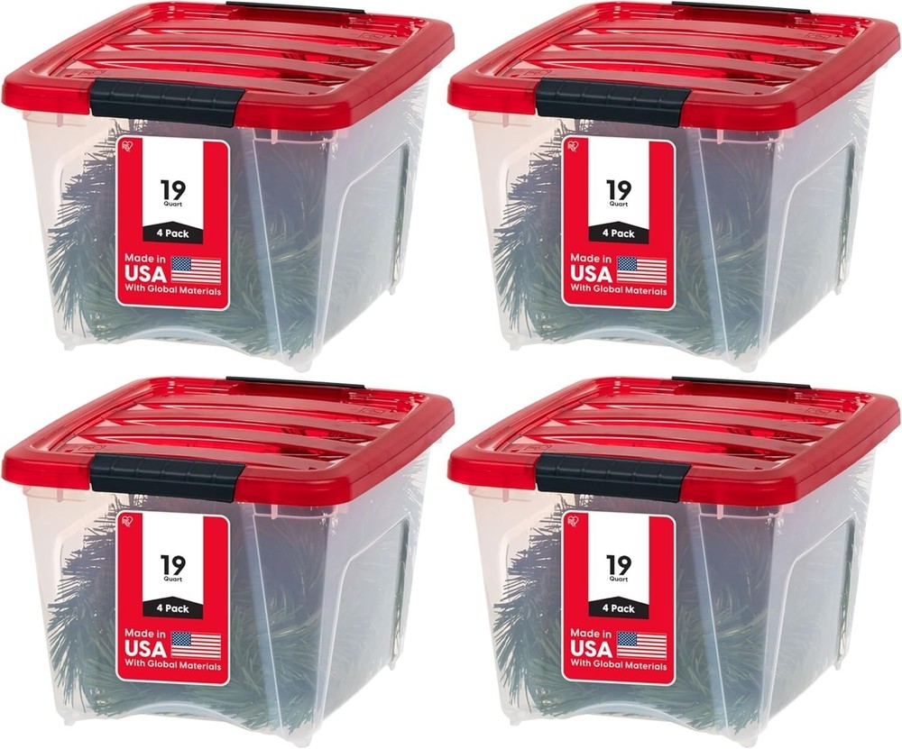 19 Qt. Stackable Plastic Storage Bins W/ Lids 4 Pack BPA-Free See-Through