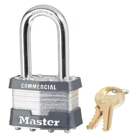 Master Lock 1Lfwblk Padlock, Keyed Different, Long Shackle, Rectangular Steel