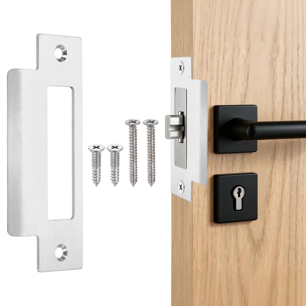 Door Strike Plate, 4 7/8" x 2" Security Latch Strike (Silver)
