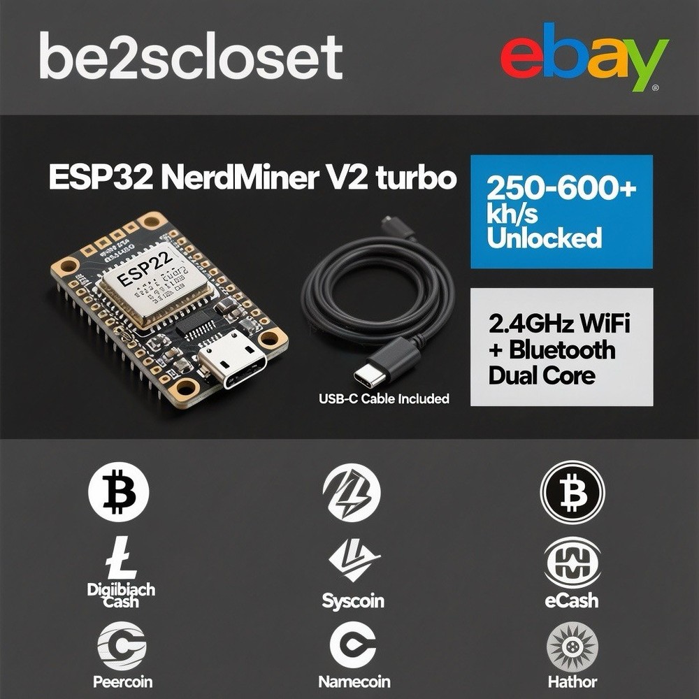 ⛏️ESP32 CP2120 NerdMiner V2 Turbo Software WiFi+BT Dual Core Processor +USB-C 🔌