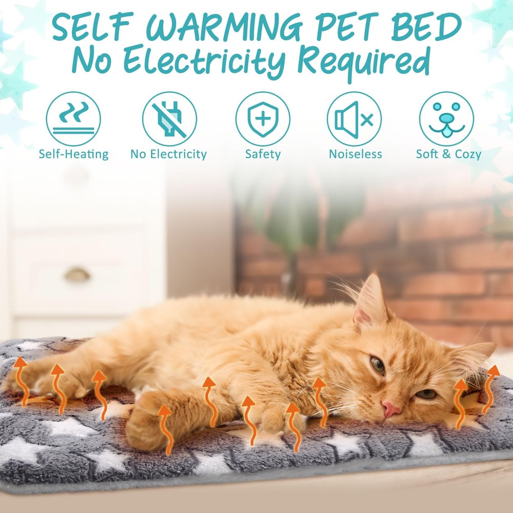 2 Pack Self Warming Cat Mat Self Heating Pad Bed Reversible Machine Washable ...
