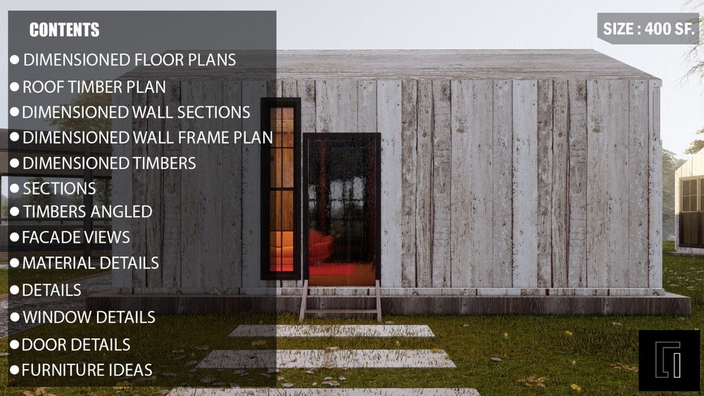Modern A-Frame Cabin House Architectural Plan 400SF , DIY Tiny House Plan