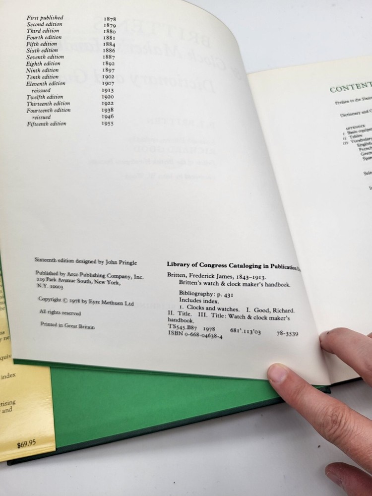 Britten's Watch & Clock Maker's Handbook Dictionary Guide 16th Edition