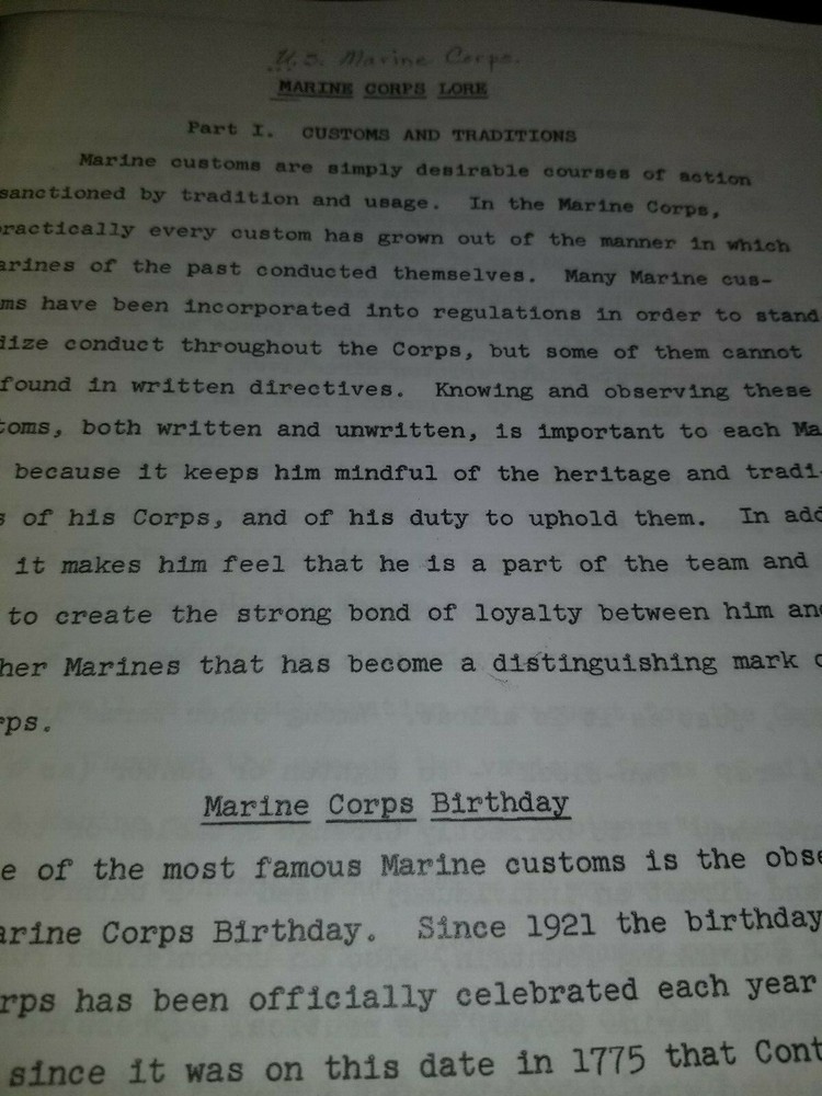 Pre WW I USMC Marine Corps Lore Terms Customes & Traditions Book, Very Nice!
