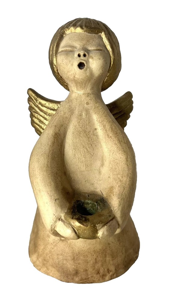 Ceramic Singing Angel Taper Candle Holder Gold