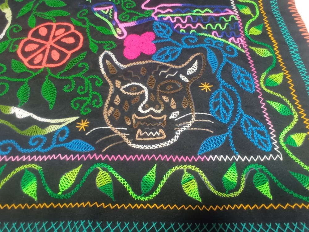 Shipibo Native Hand Embroidery visions textile 29" X 27"
