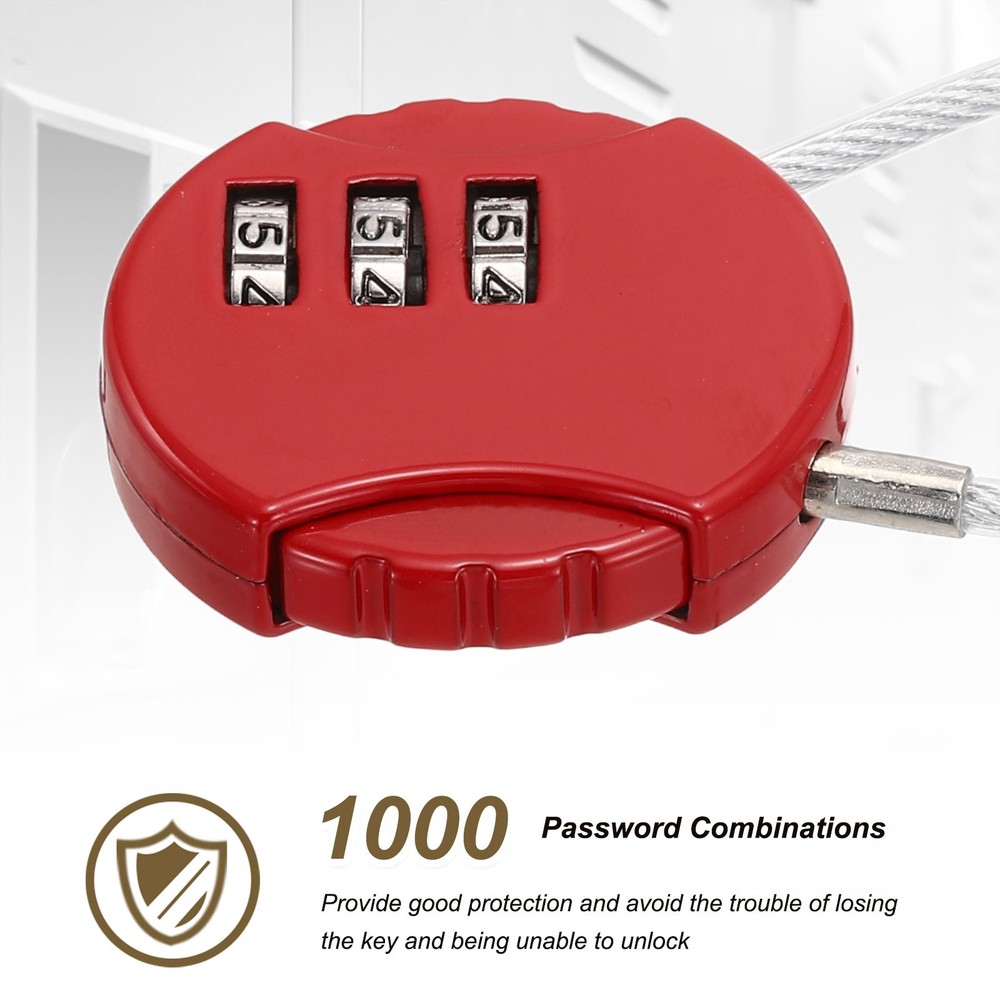 2-Pack Combination Padlock, 3 Digit Round Shaped Cable Luggage Lock [White]