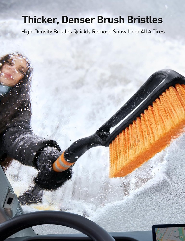 27" Dual Function Snow Brush and Ice Cleaner - Lightweight, Durable Orange Tool