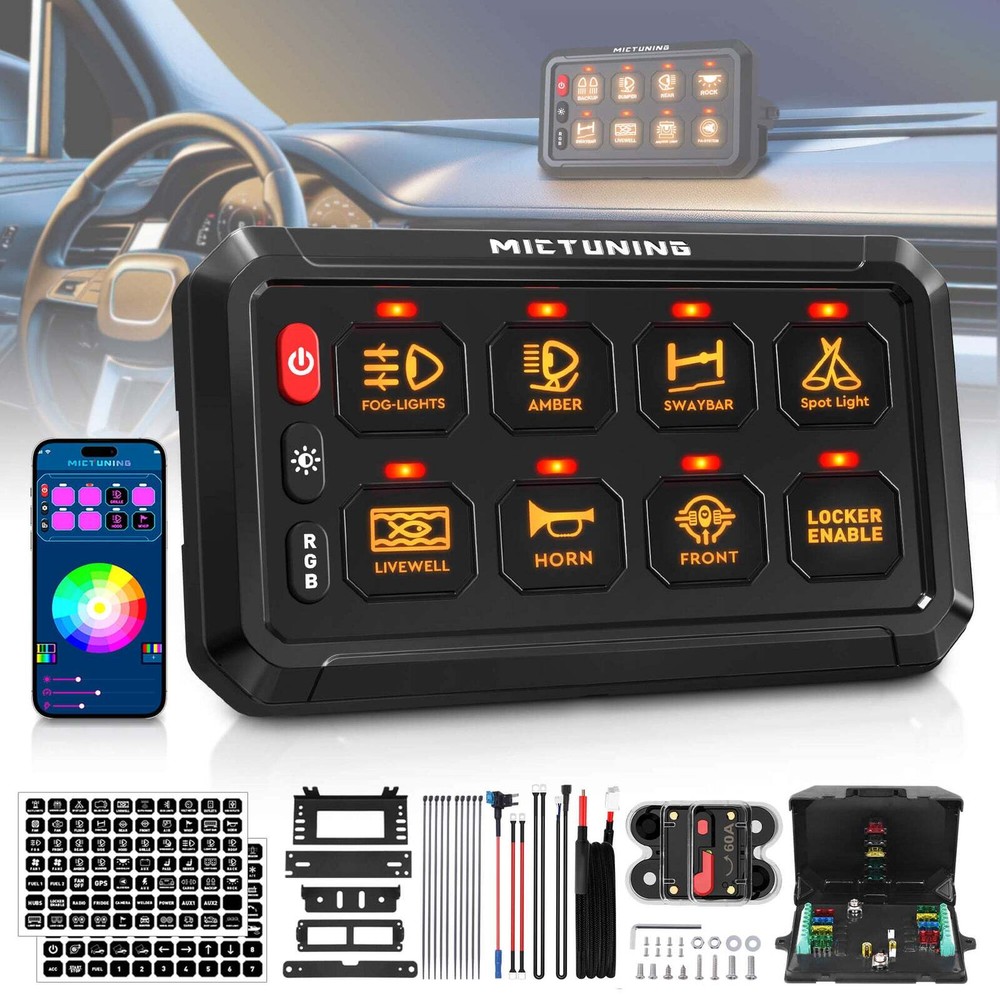 Bluetooth App Control RGB 8 Gang Switch Panel LED Light Circuit Relay System Box