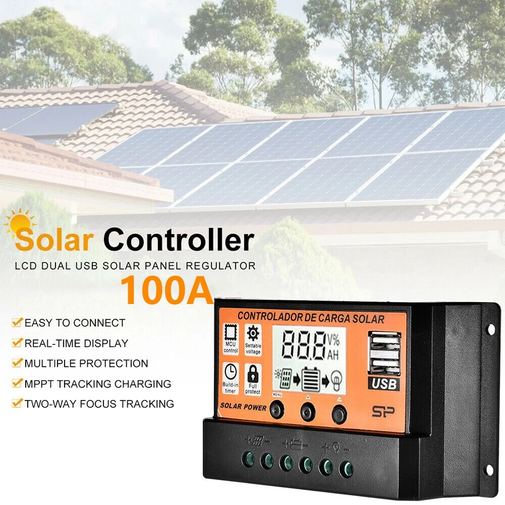 100A PWM Solar Panel Kit Regulator Charge Controller Auto Focus Tracking 12/24V