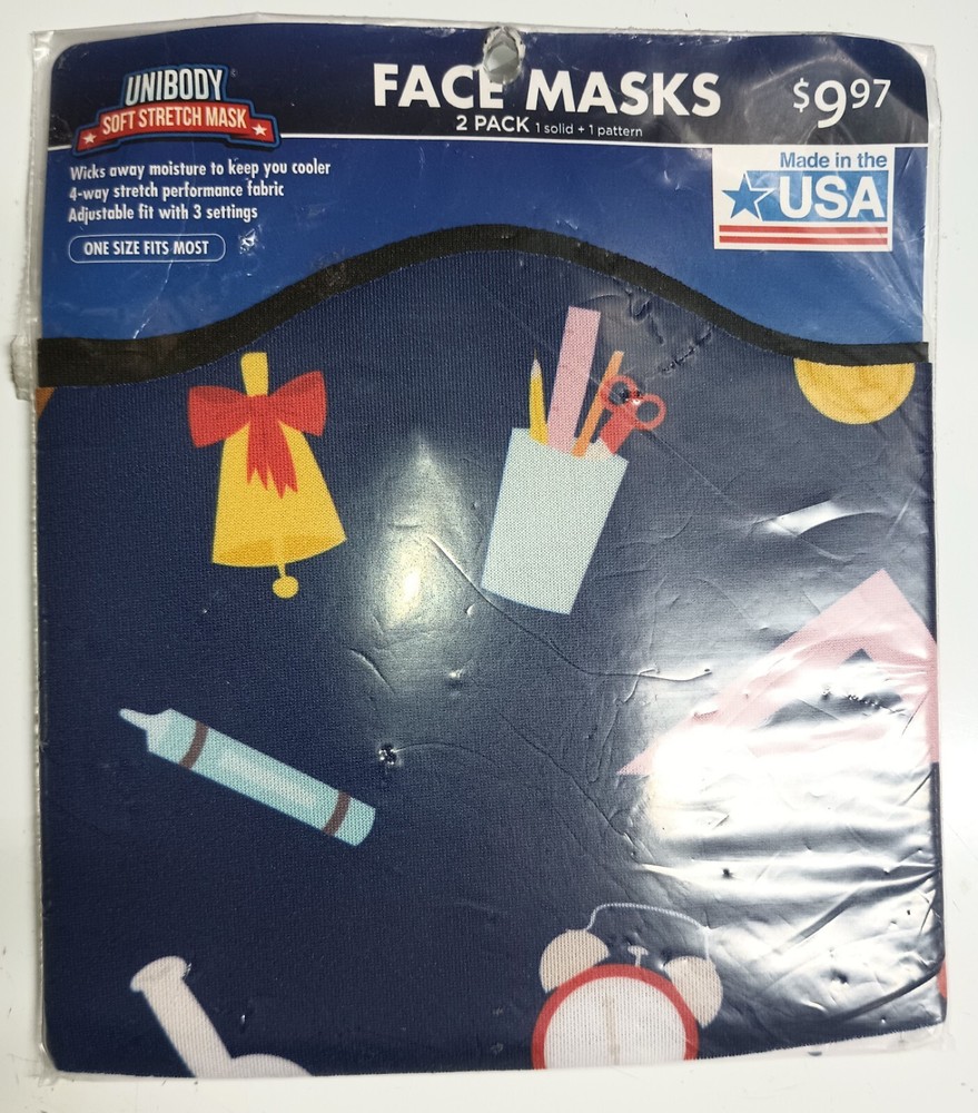 Unibody Soft Stretch Face Mask 2Pk. 1 Solid, 1 Pattern. One Size Fits Most