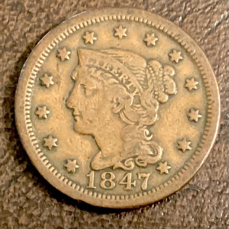 1847 Braided Hair  US Large Cent cd -