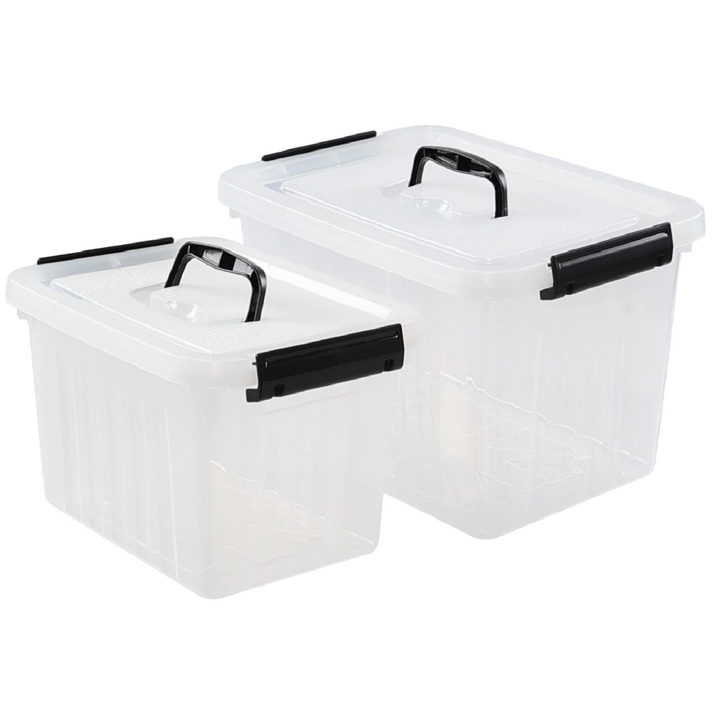 Plastic Latching Storage Box 2 Pack 12 Quart and 6 Quart Clear Lidded Bins