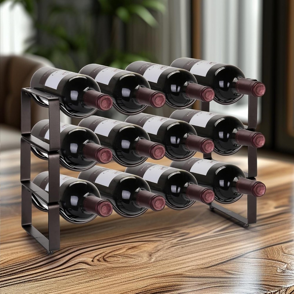 Stackable Wine Rack Countertop 12 Bottles 3 Tier Wine Cabinet Counter Wine Rack