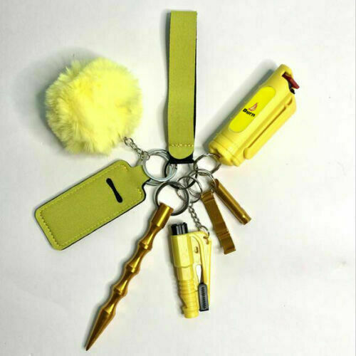 5 PACK BURN Pepper Spray Self Defense Keychain Yellow Security Case Molded