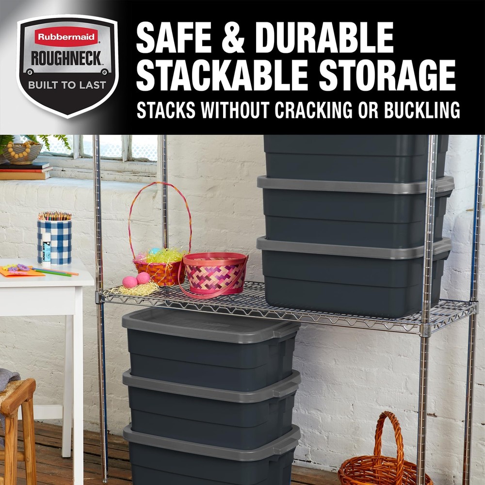 Rubbermaid Roughneck 10 Gallon Storage Bins 6 Pack Stackable Versatile Durable
