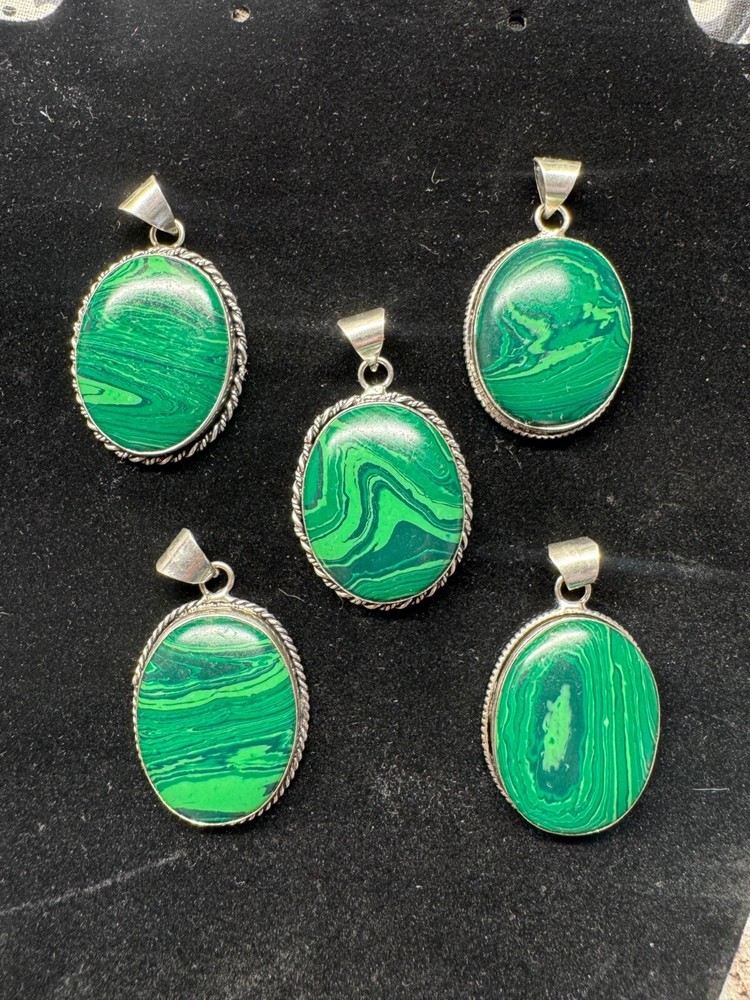 Authentic Malachite Pendant - Beautiful pendant on silver detailing, open back