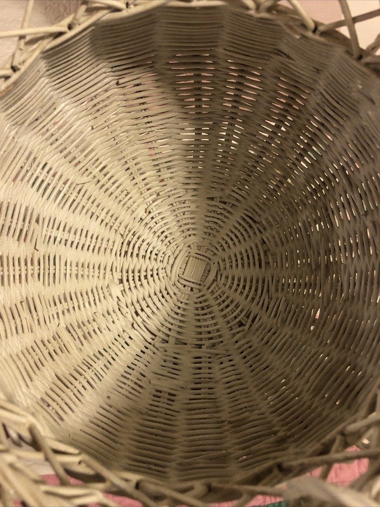 Vintage Hanging White Wicker Planter Basket Cottagecore Boho