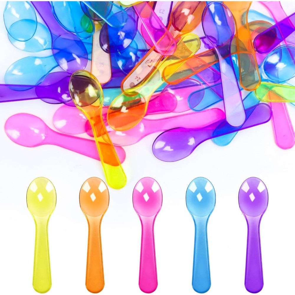 Multi-Color 3-Inch Mini Plastic Taster Spoons 200-Pack with Storage Box for