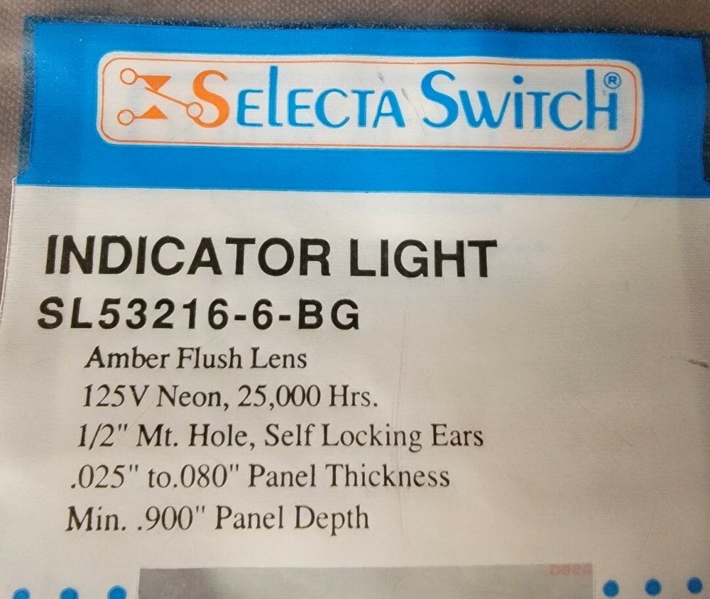 Selecta SL53216-6-BG AMBER Indicator Light 125 Volt NEON Panel Mount