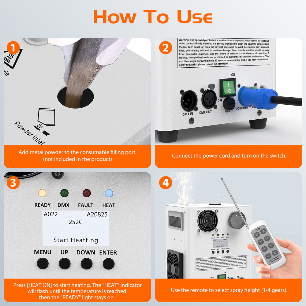 1200W Cold Spark Machine Firework Stage Effect Machine DMX Party Event w/ Remote